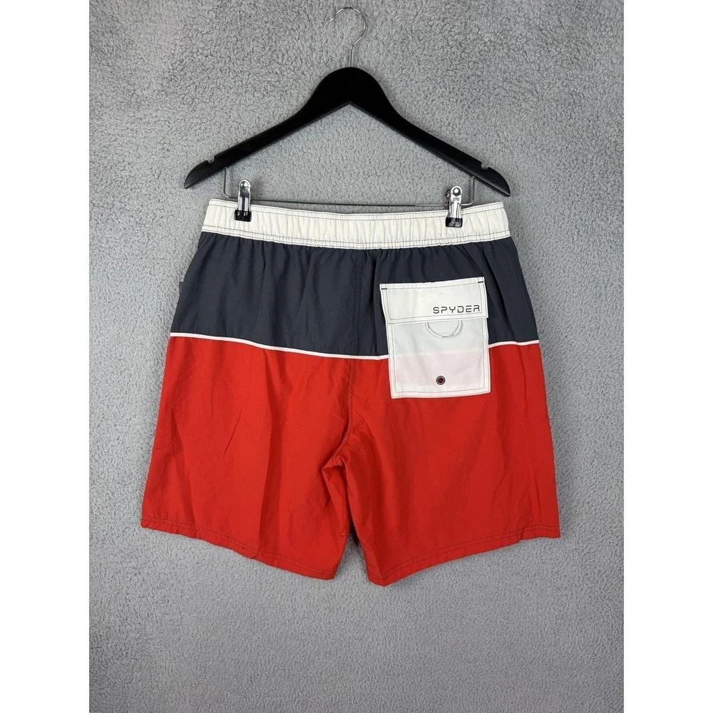 Spyder Swim Trunks Mens Large Red Gray Colorblock UV Quick Dry Stretch Beach New